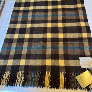 NWT Johnstons of Elgin 100% Wool Shetland Rug in brown/yellow/blue